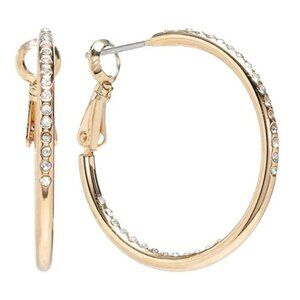 C LAUREN CONRAD Mod/Contemporary Gold Clear Crystals Hoop Earrings**NEW!